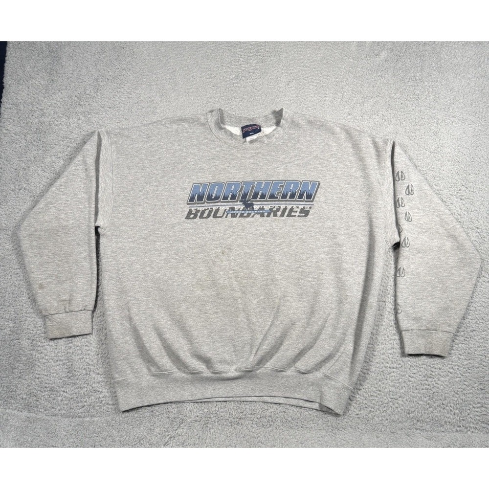 Vintage 90s Jansport Northern Boundaries Moose Country Sweatshirt Mens‎ 2XL Gray